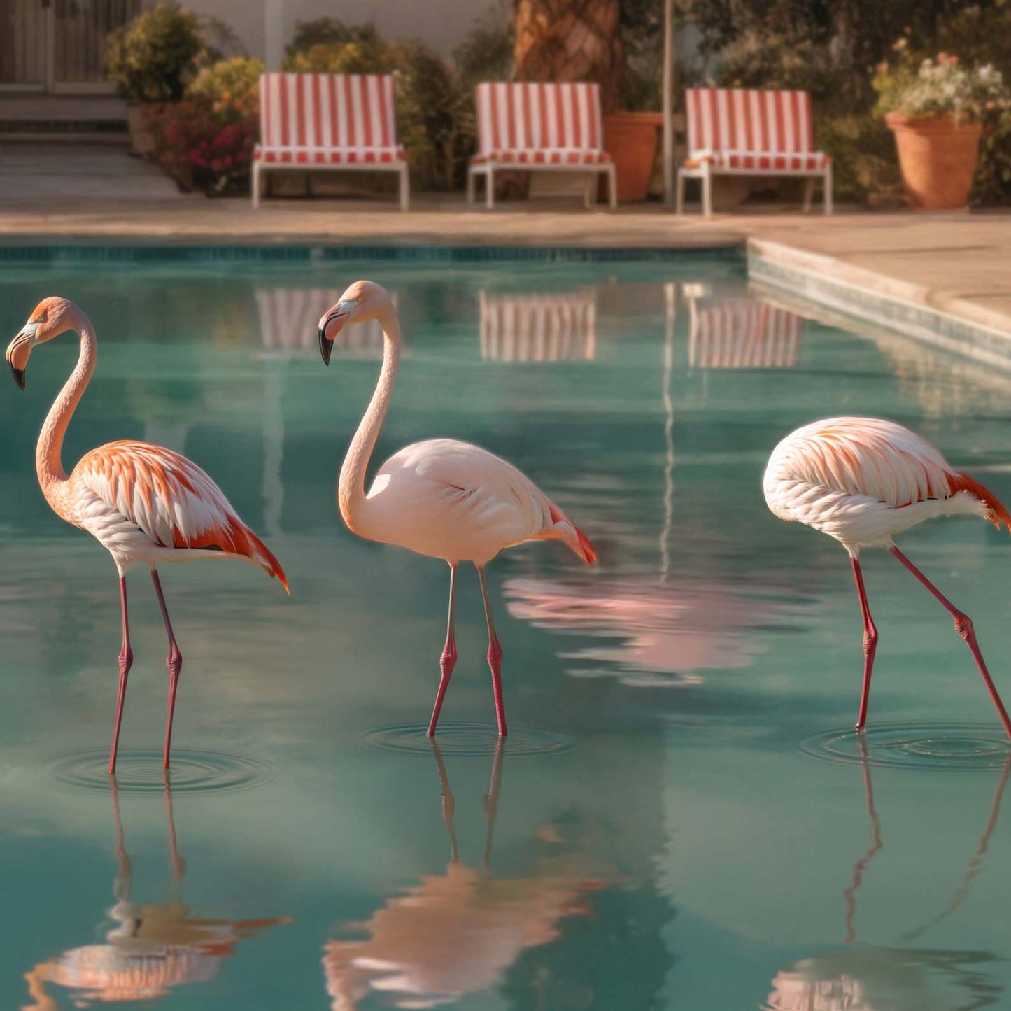 High Resolution Art Texture Of Flamingos In The Pool
