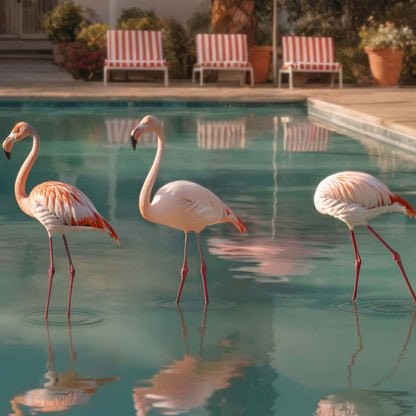 High Resolution Art Texture Of Flamingos In The Pool