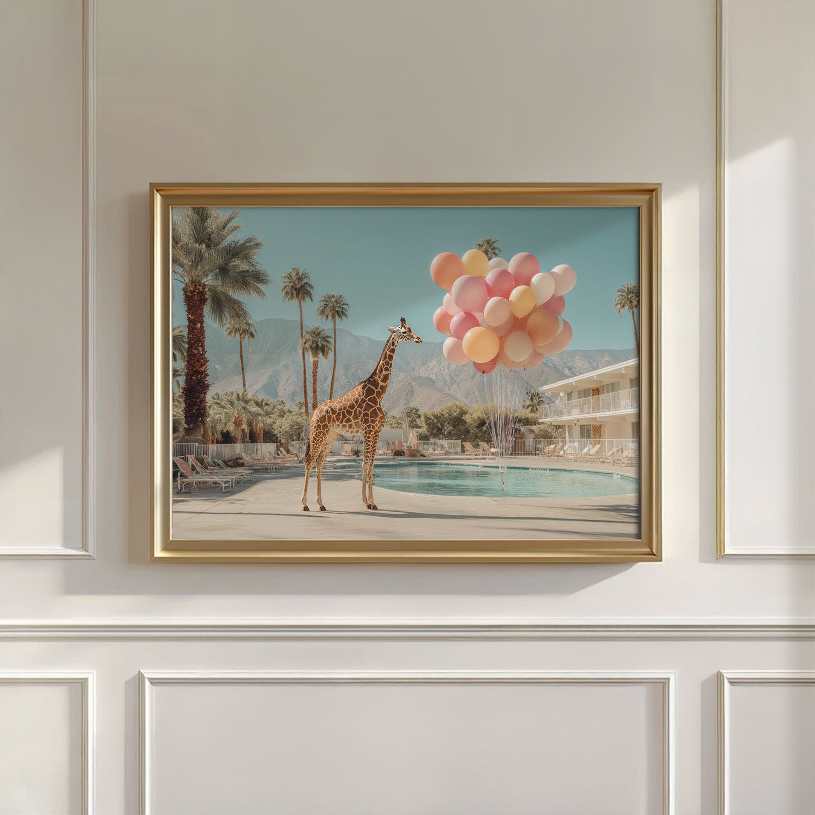 Giraffe And Balloons, Horizontal, Wall Art