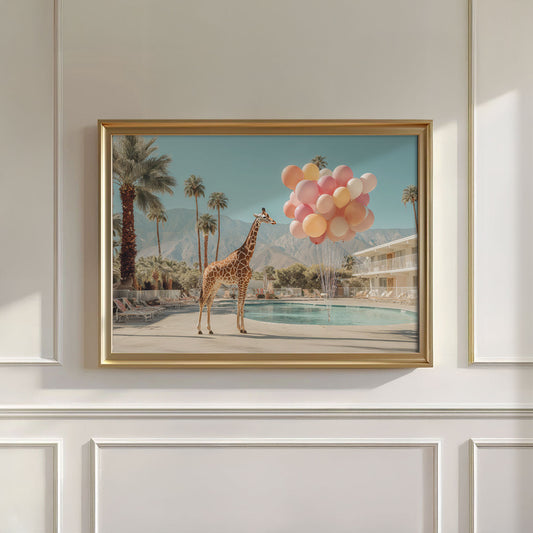 Giraffe And Balloons, Horizontal, Wall Art