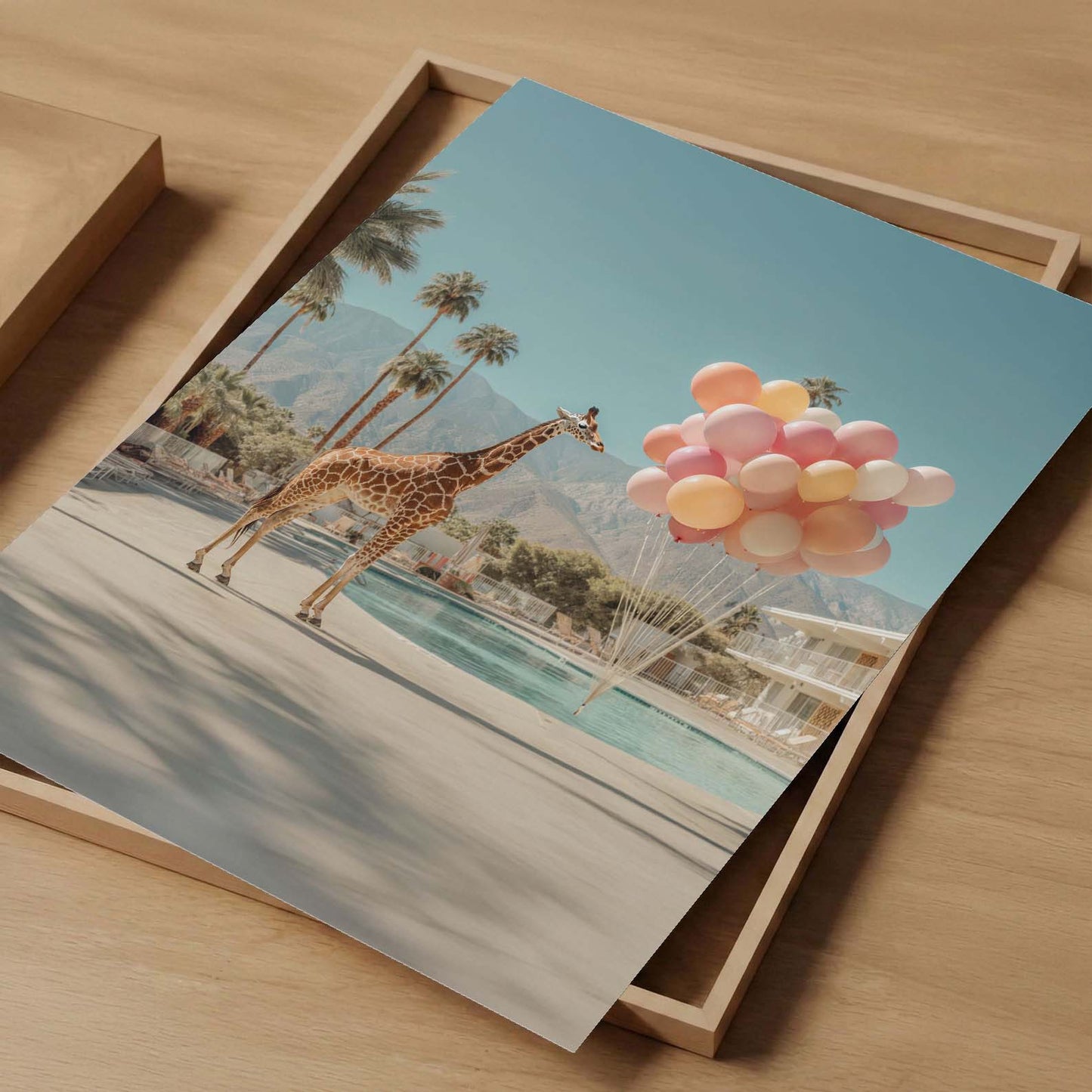 Giraffe And Balloons, Vertical, Art Print