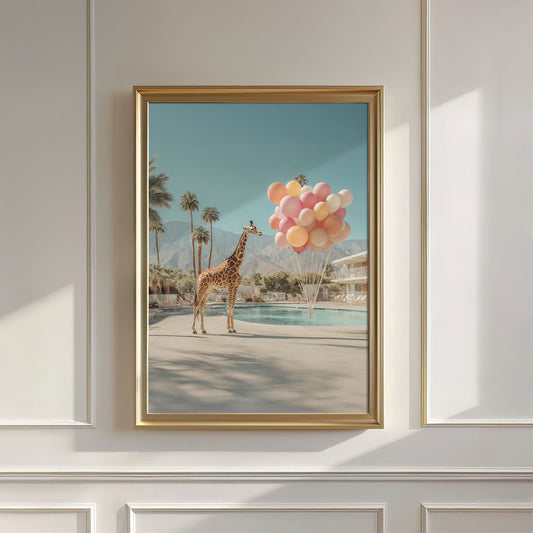 Giraffe And Balloons, Vertical, Wall Art