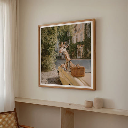 Giraffe And Butterfly, Square, Framed Art