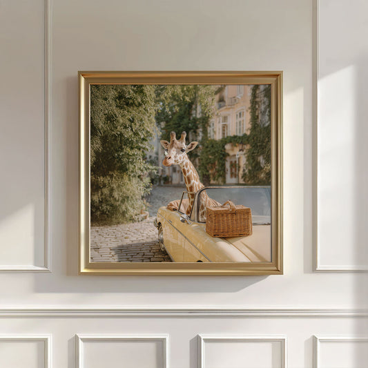 Giraffe And Butterfly, Square, Wall Art