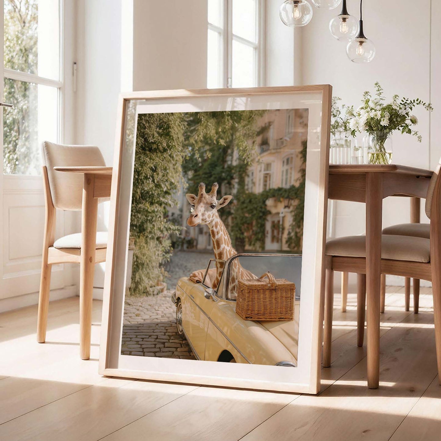 Giraffe And Butterfly, Vertical, Framed Art