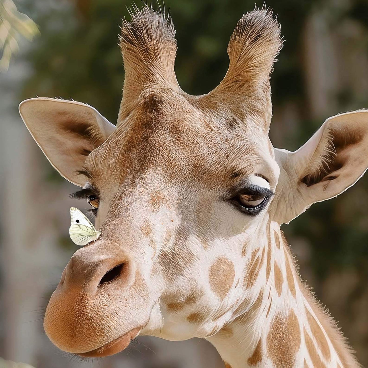 Extreme Close Up Detail Of Giraffe And Butterfly