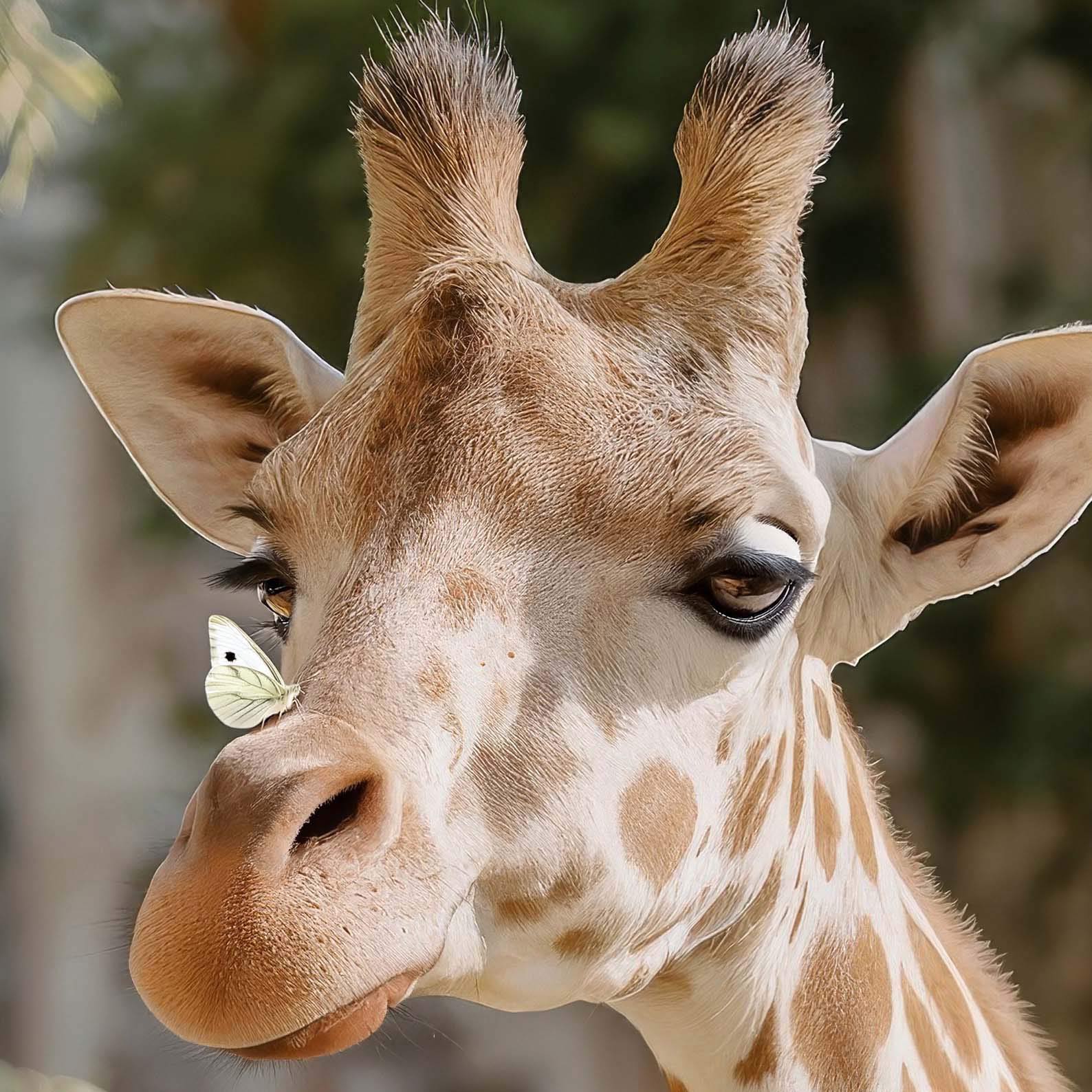 Extreme Close Up Detail Of Giraffe And Butterfly
