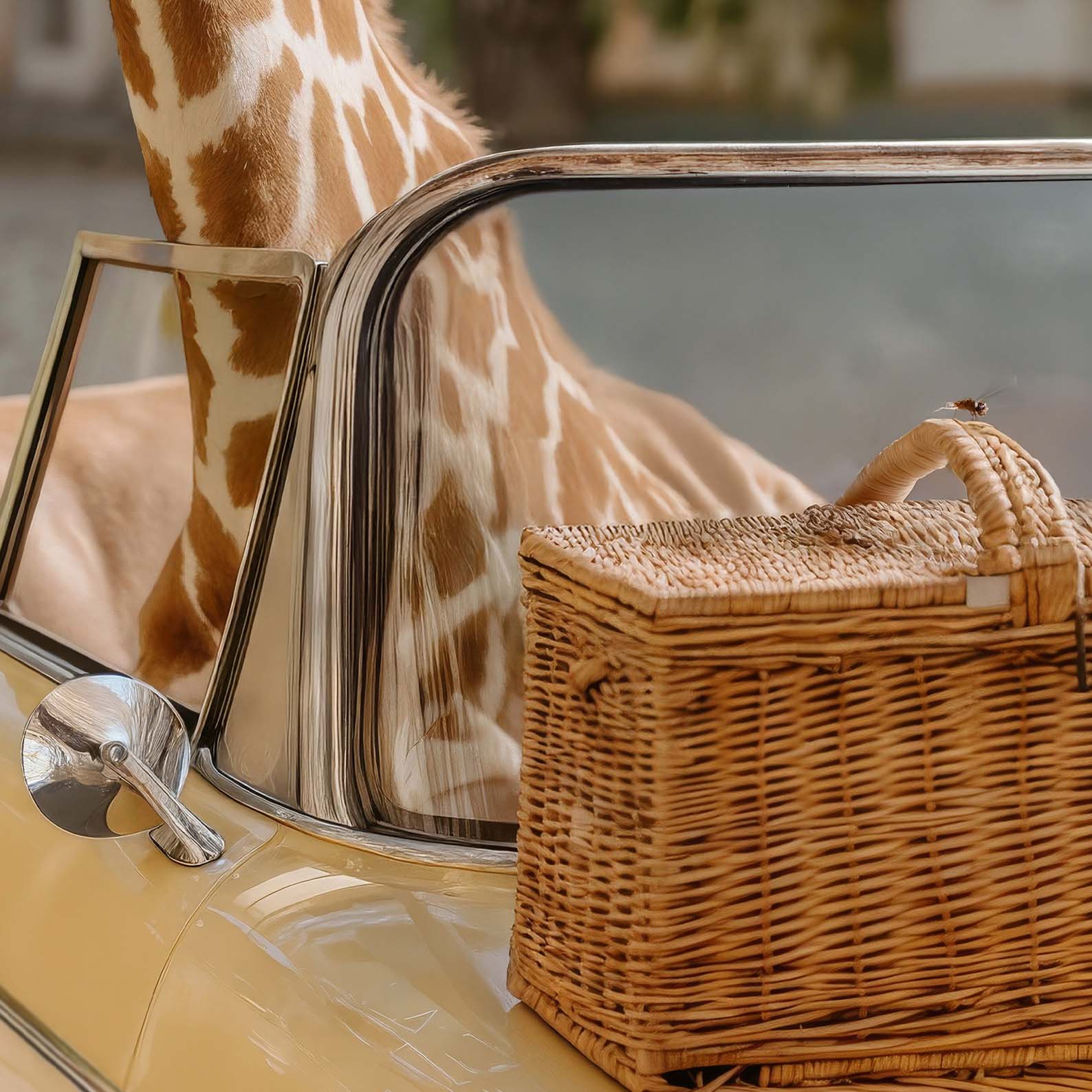 High Definition Print Quality Detail Of Giraffe And Butterfly