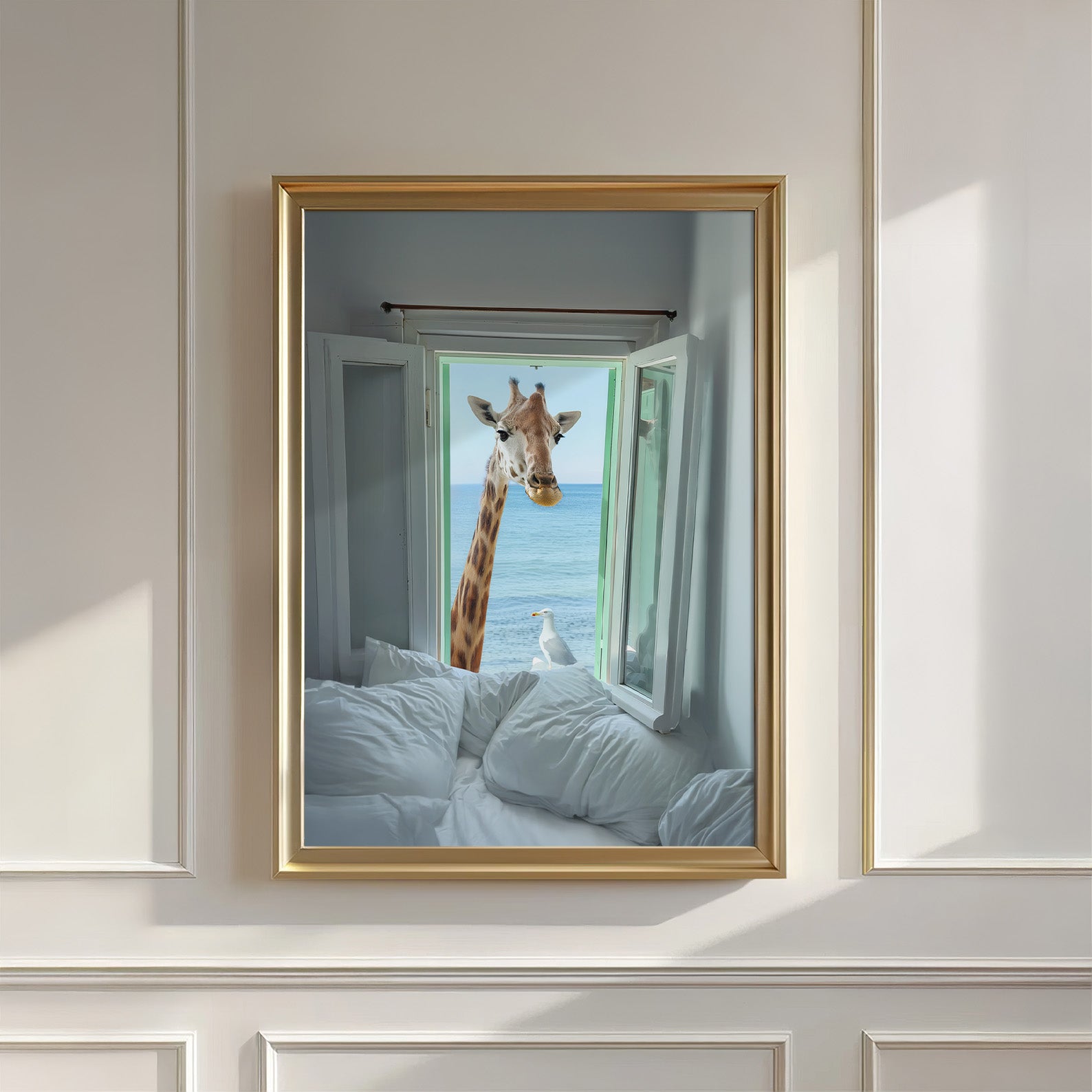 Giraffe And Seagull I, Vertical, Wall Art