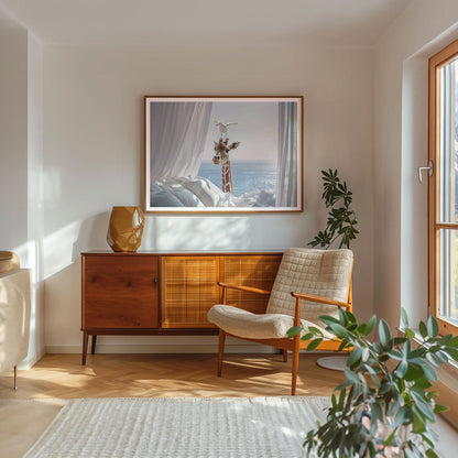 Giraffe And Seagull, Horizontal, Framed Art