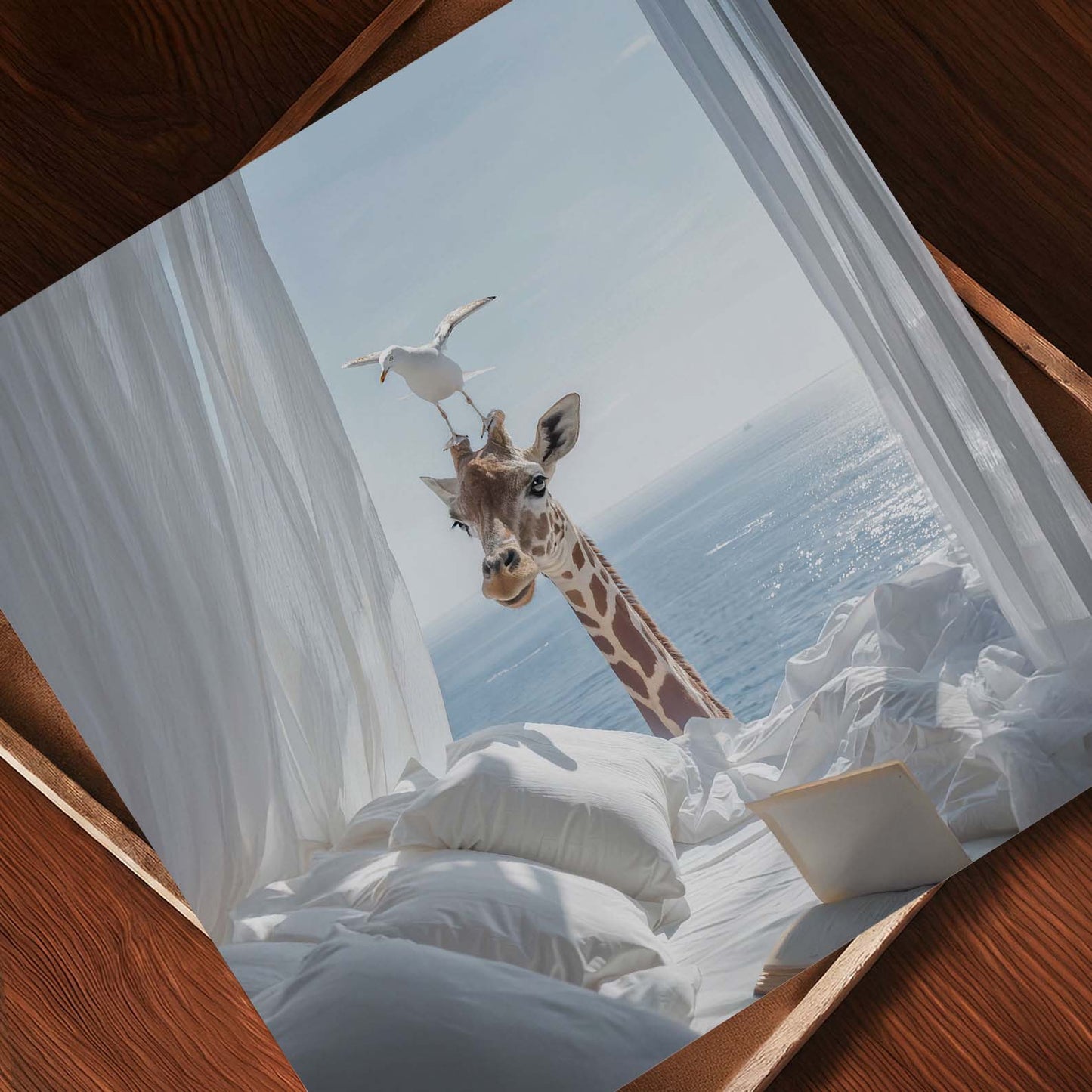 Giraffe And Seagull, Square, Art Print