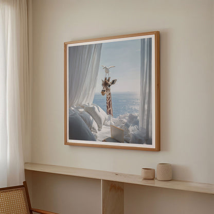 Giraffe And Seagull, Square, Framed Art