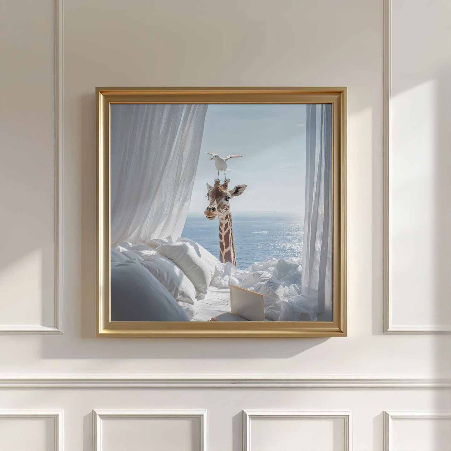 Giraffe And Seagull, Square, Wall Art