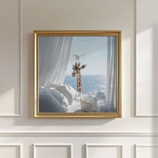 Giraffe And Seagull, Square, Wall Art