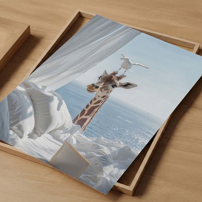Giraffe And Seagull, Vertical, Art Print