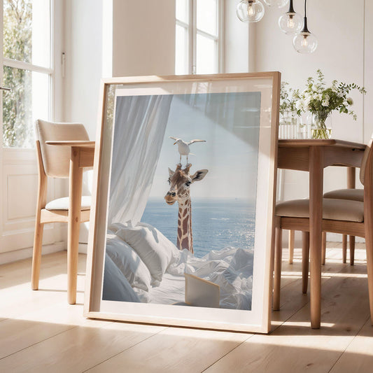 Giraffe And Seagull, Vertical, Framed Art