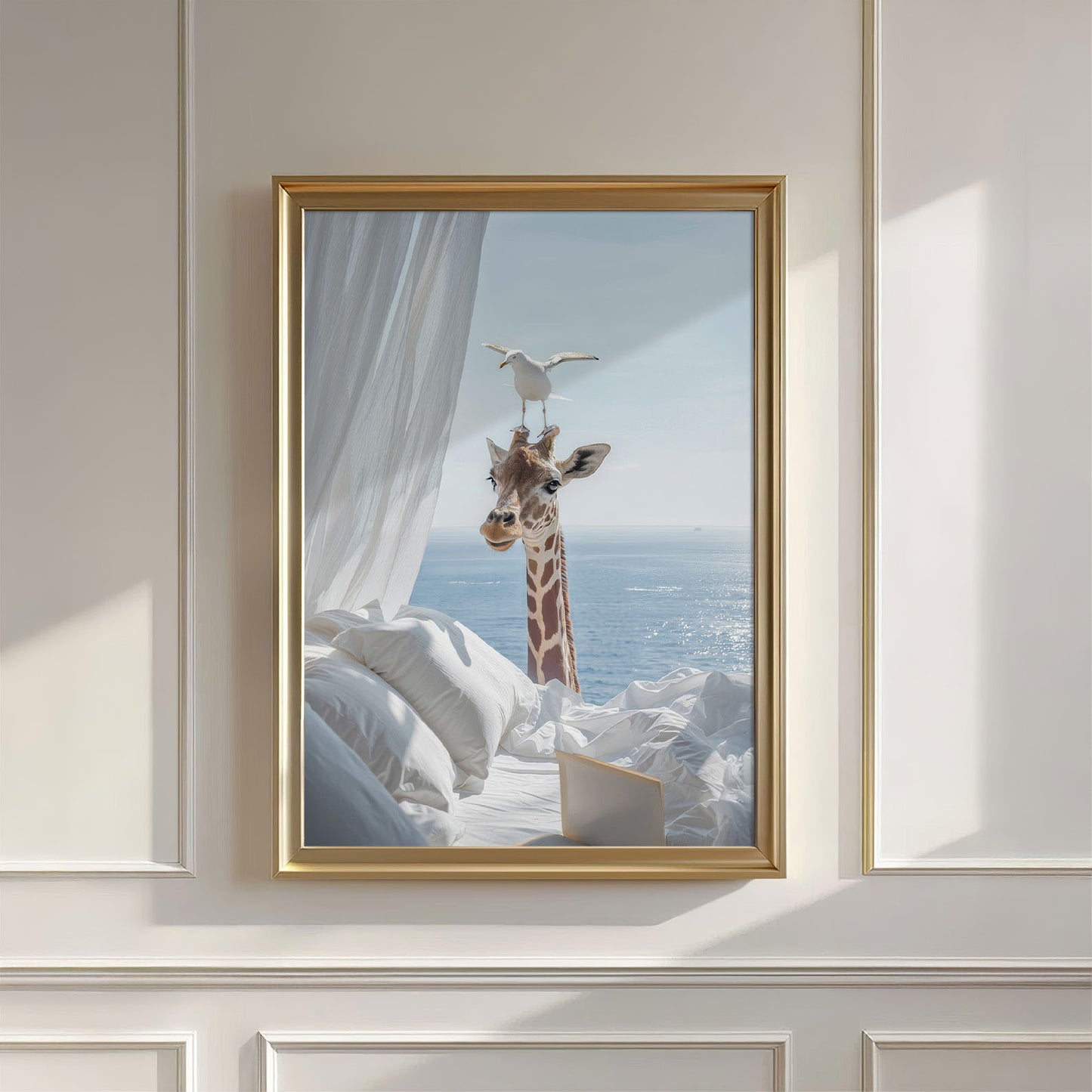 Giraffe And Seagull, Vertical, Wall Art