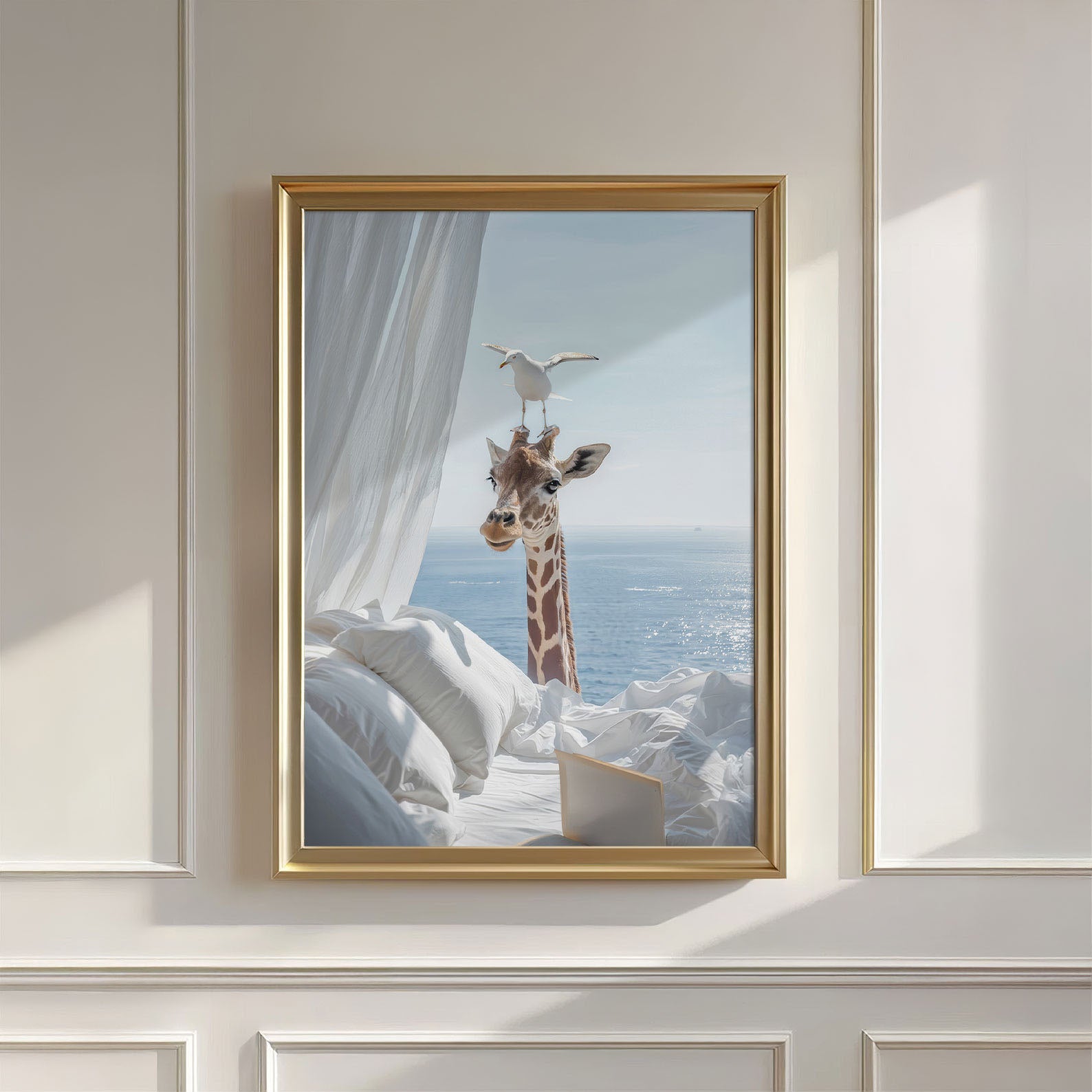 Giraffe And Seagull, Vertical, Wall Art
