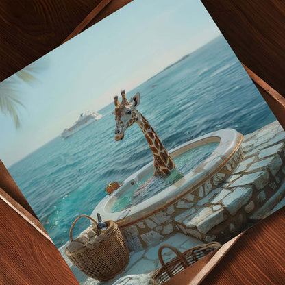 Giraffe In Hot Tub, Square, Art Print