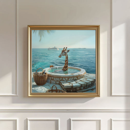 Giraffe In Hot Tub, Square, Wall Art