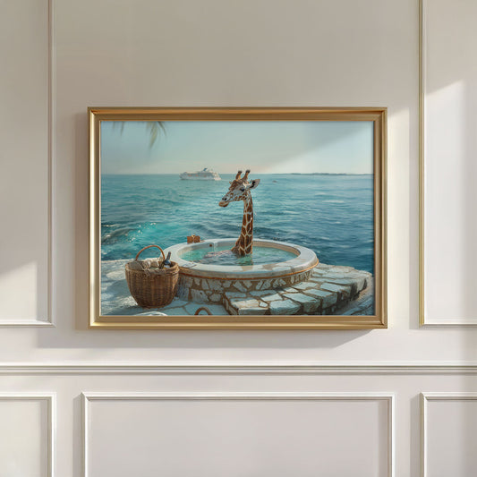 Giraffe In Hot Tub, Horizontal, Wall Art
