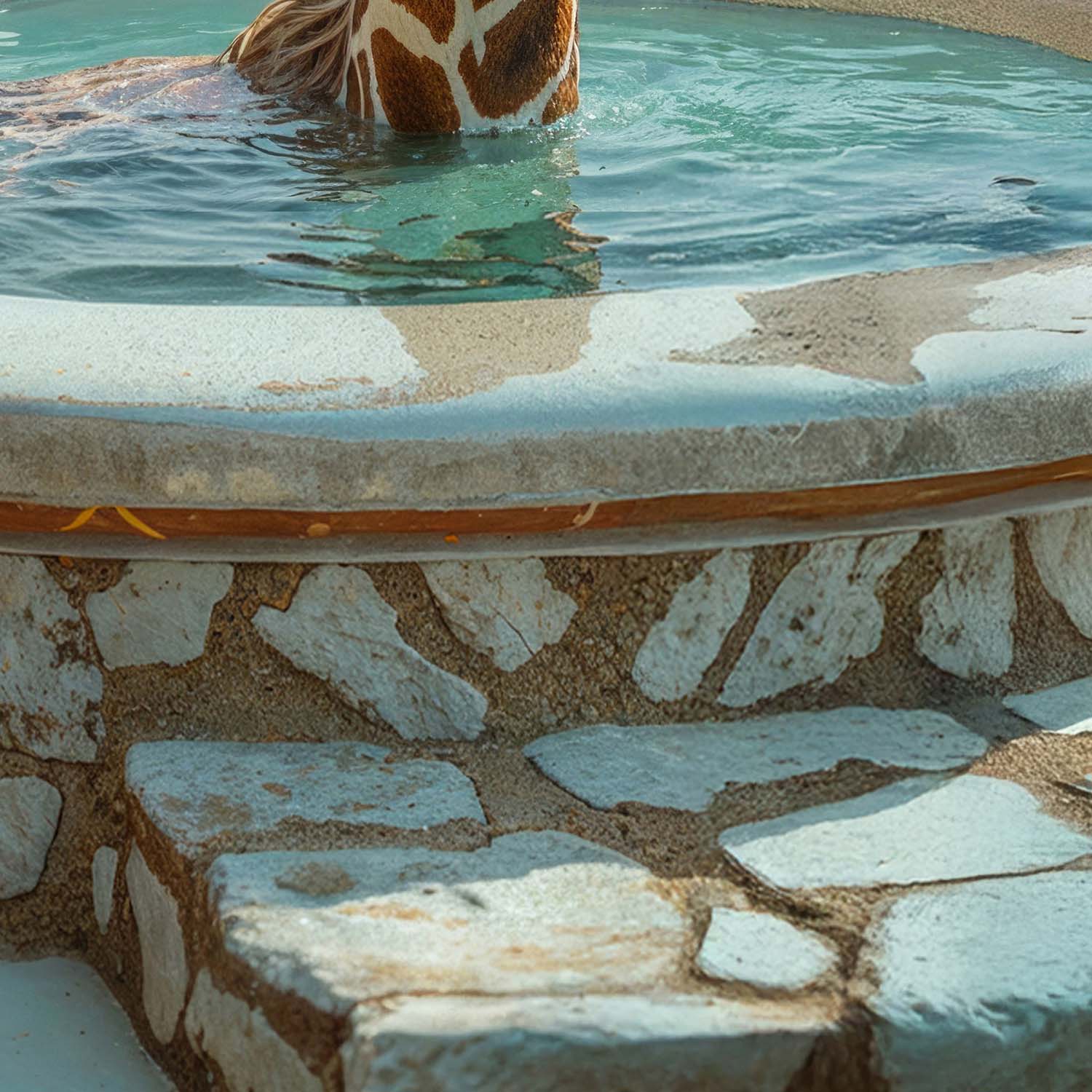 High Definition Print Quality Detail Of Giraffe In Hot Tub