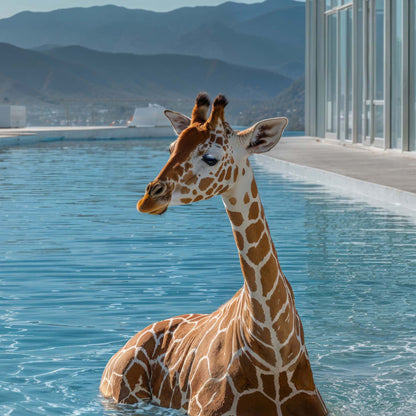 Extreme Close Up Detail Of Giraffe In Infinity Pool