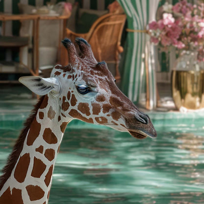 Extreme Close Up Detail Of Giraffe Pool Time