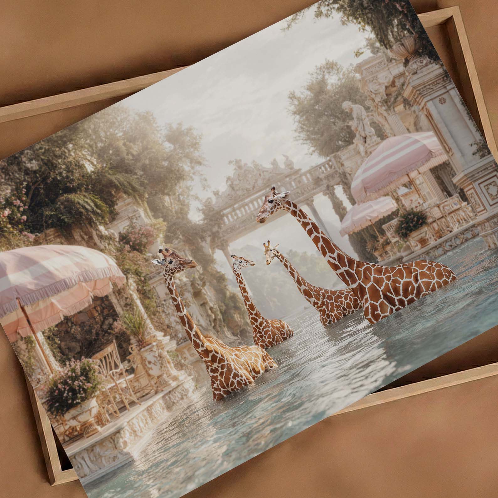 Giraffes In A Baroque Dream, Horizontal, Art Print