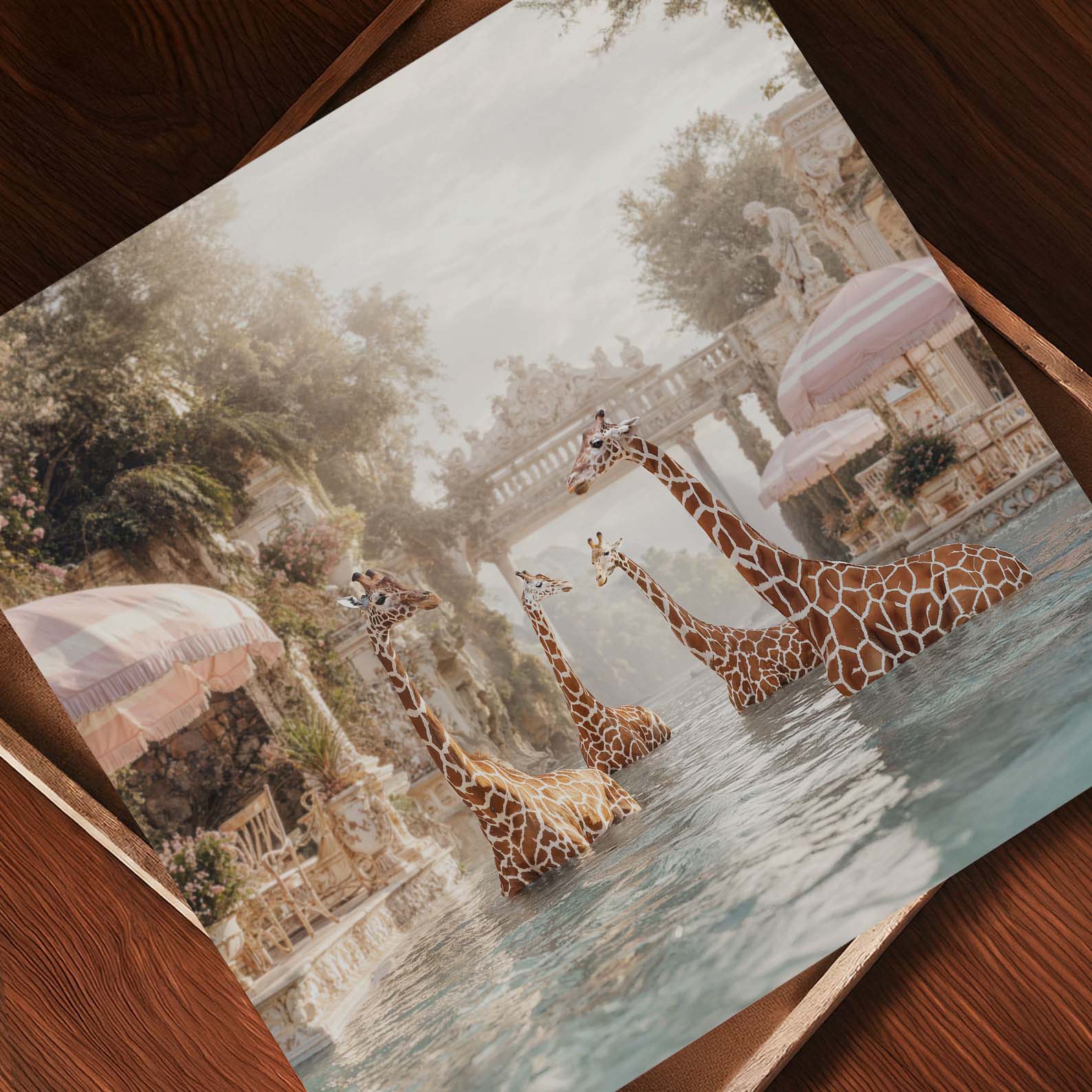 Giraffes In A Baroque Dream, Square, Art Print