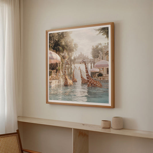 Giraffes In A Baroque Dream, Square, Framed Art