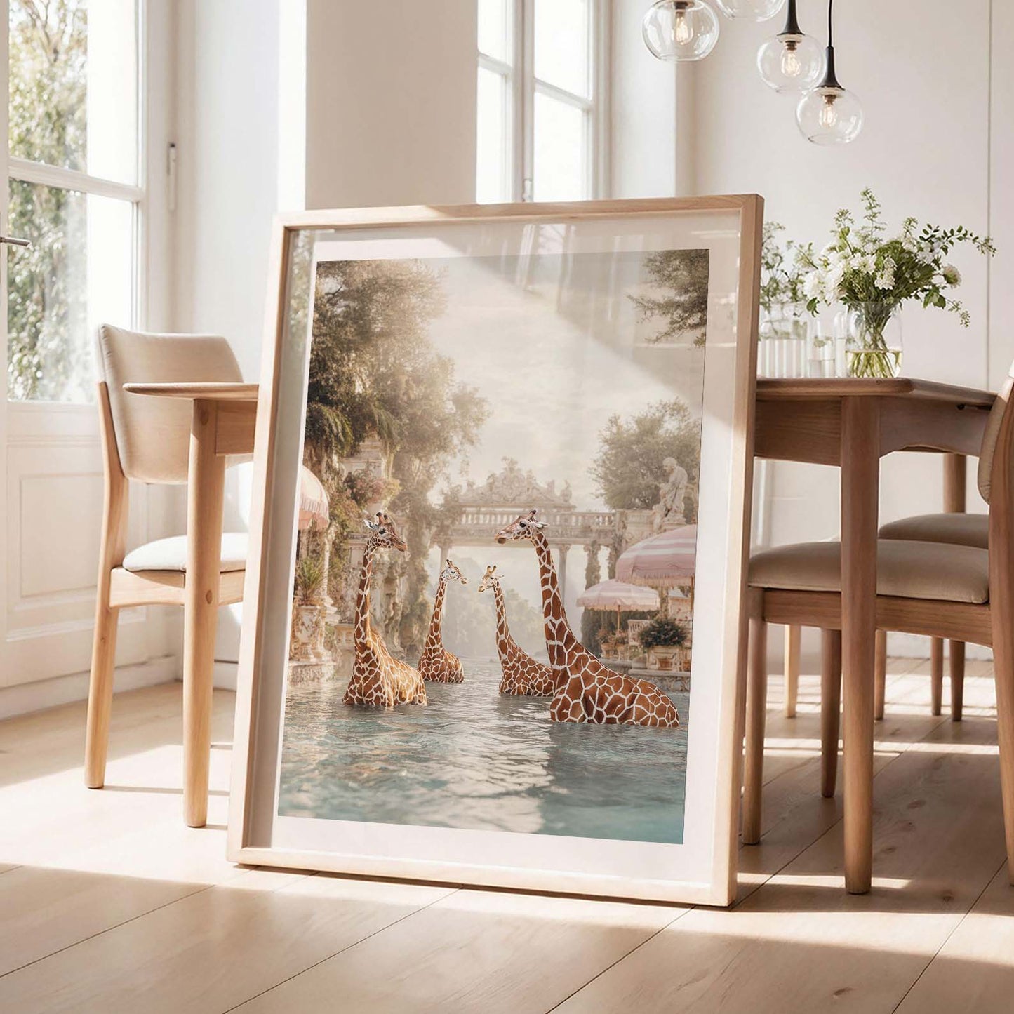Giraffes In A Baroque Dream, Vertical, Framed Art