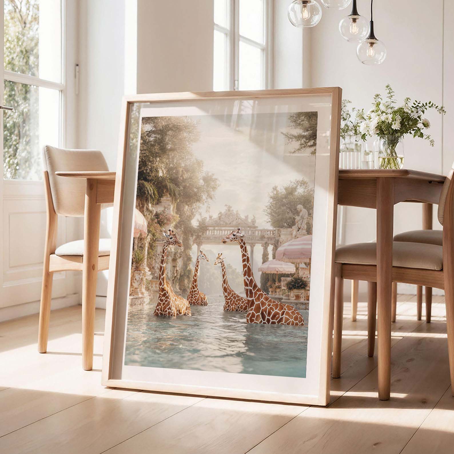 Giraffes In A Baroque Dream, Vertical, Framed Art