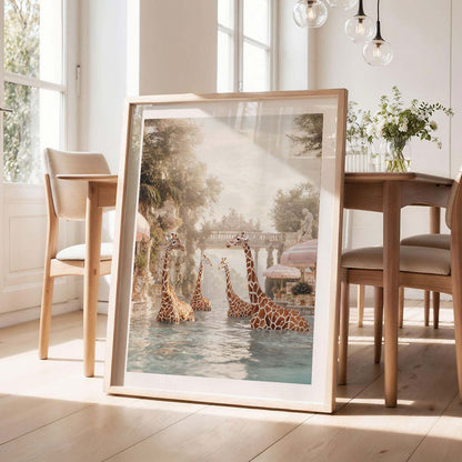 Giraffes In A Baroque Dream, Vertical, Framed Art