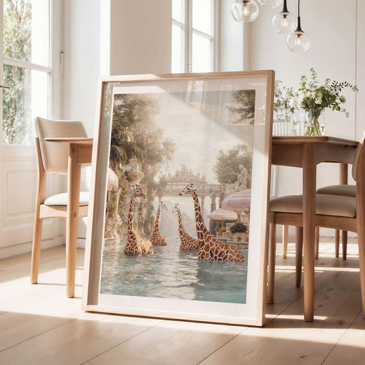 Giraffes In A Baroque Dream, Vertical, Framed Art