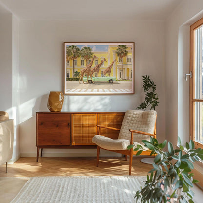 Giraffes On Vacation, Horizontal, Framed Art
