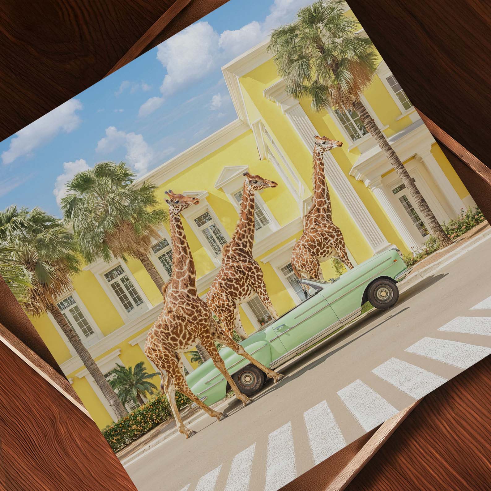 Giraffes On Vacation, Square, Art Print