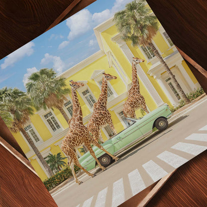 Giraffes On Vacation, Square, Art Print