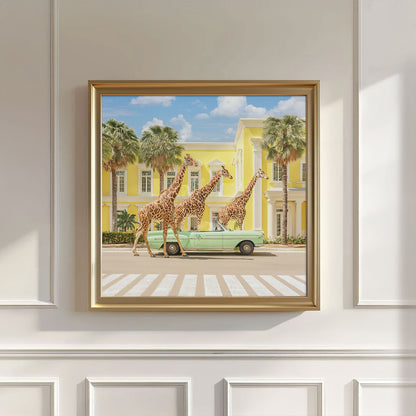Giraffes On Vacation, Square, Wall Art