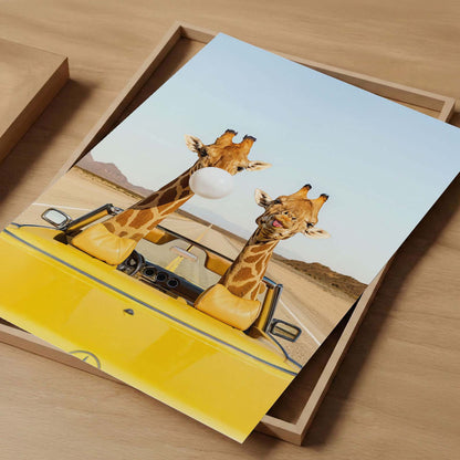 Giraffes Road Trip, Vertical, Art Print