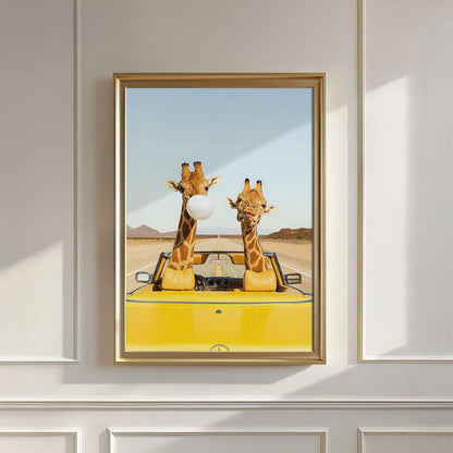 Giraffes Road Trip, Vertical, Wall Art