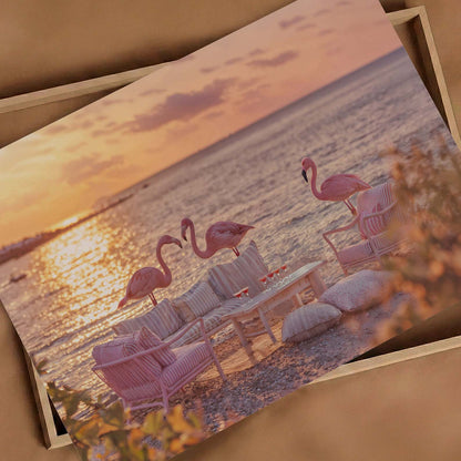 Golden Hour Flamingos, Horizontal, Art Print