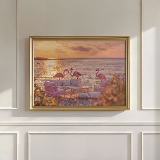 Golden Hour Flamingos, Horizontal, Wall Art