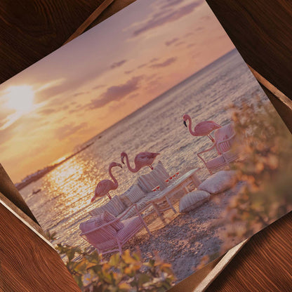 Golden Hour Flamingos, Square, Art Print