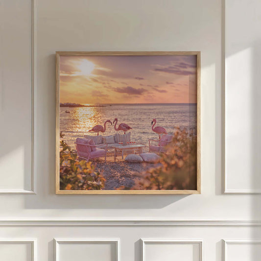 Golden Hour Flamingos, Square, Wall Art