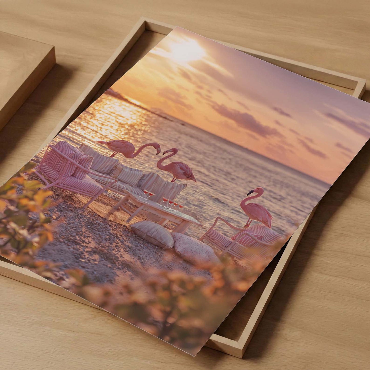 Golden Hour Flamingos, Vertical, Art Print