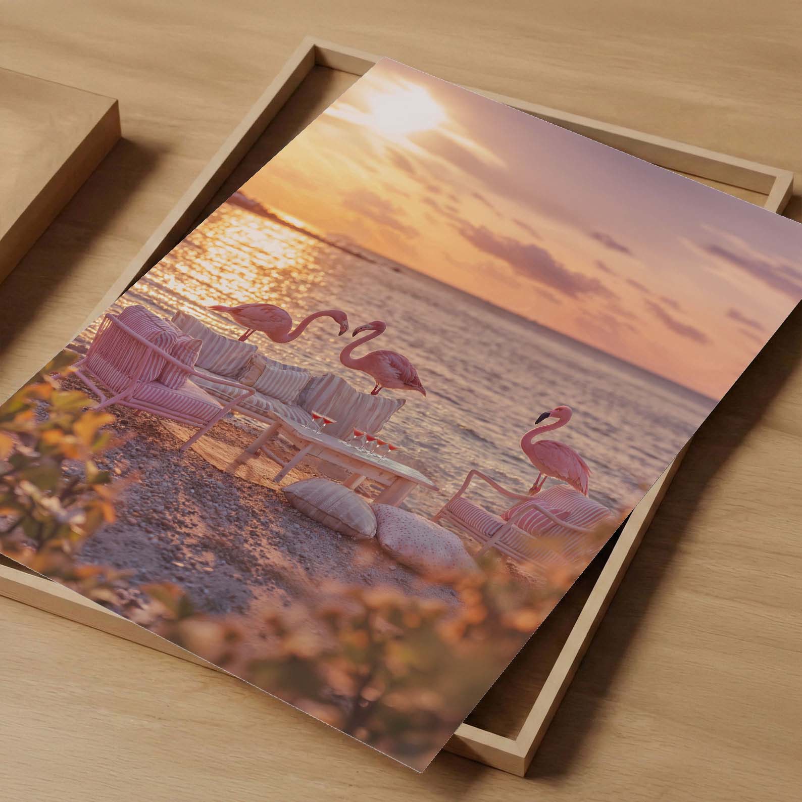 Golden Hour Flamingos, Vertical, Art Print