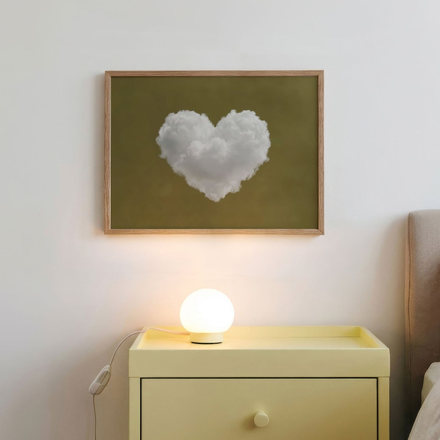 Heart Cloud · Olive Green, Horizontal, Framed Art