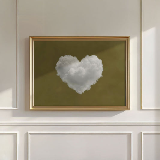 Heart Cloud · Olive Green, Horizontal, Wall Art