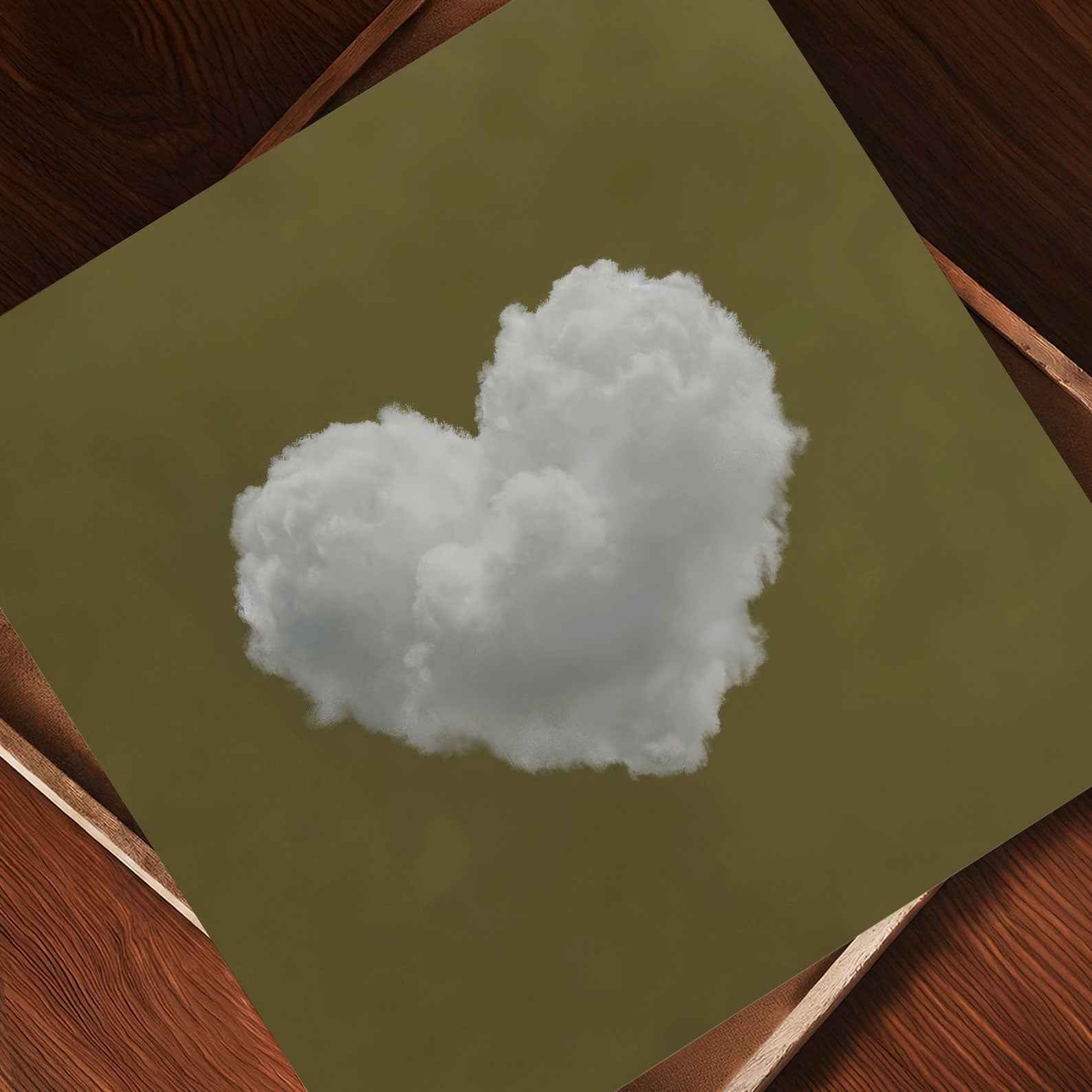 Heart Cloud · Olive Green, Square, Art Print